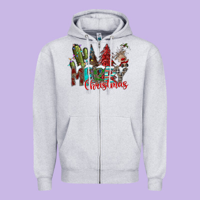 Merry Christmas Zipper Hoodie Designed By Cowhidedigitalart