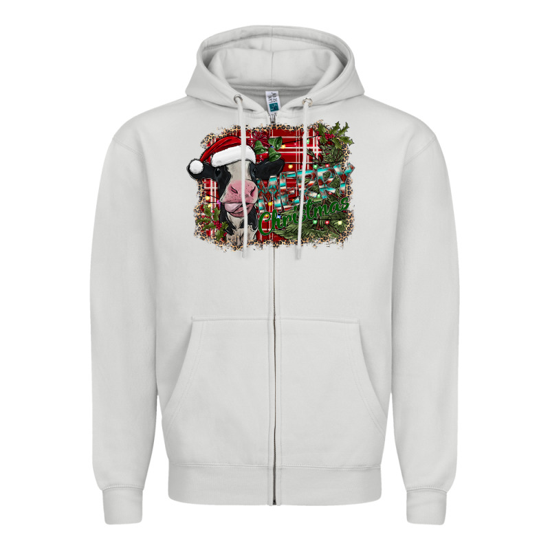 Merry Christmas Cow Zipper Hoodie by CowhideDigitalArt | Teevron