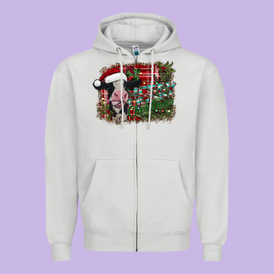 Merry Christmas Cow Zipper Hoodie Designed By Cowhidedigitalart