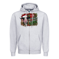 Heather Grey merry christmas cow Zipper Hoodie - CowhideDigitalArt