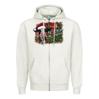 Oatmeal Heather merry christmas cow Zipper Hoodie - CowhideDigitalArt