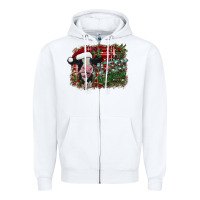 White merry christmas cow Zipper Hoodie - CowhideDigitalArt