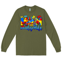 Army Green Mom Autism life Long Sleeve Tee - CowGirlArtShop