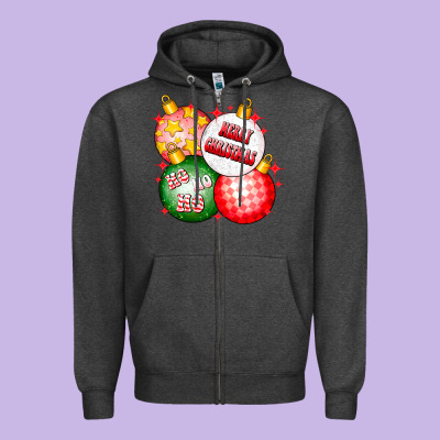 Merry Christmas Ball Zipper Hoodie Designed By Cowhidedigitalart
