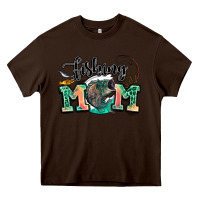 Chocolate Brown fishing mom Heavy Core Tee - LillyAllenDesigns