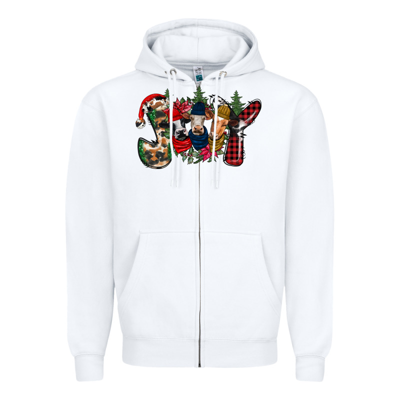 Joy Christmas Cows Zipper Hoodie by CowhideDigitalArt | Teevron