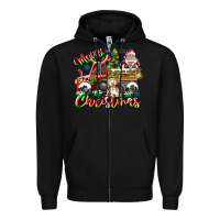 Black Merry Christmas  tractor Zipper Hoodie - CowhideDigitalArt