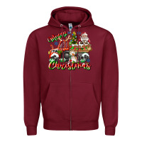 Burgundy Merry Christmas  tractor Zipper Hoodie - CowhideDigitalArt