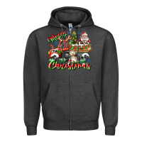Charcoal Heather Merry Christmas  tractor Zipper Hoodie - CowhideDigitalArt