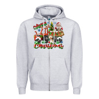Heather Grey Merry Christmas  tractor Zipper Hoodie - CowhideDigitalArt
