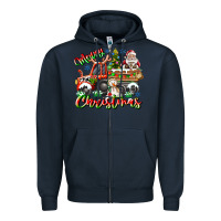 Navy Merry Christmas  tractor Zipper Hoodie - CowhideDigitalArt