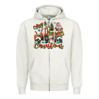 Oatmeal Heather Merry Christmas  tractor Zipper Hoodie - CowhideDigitalArt