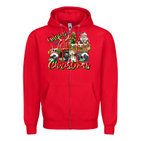 Red Merry Christmas  tractor Zipper Hoodie - CowhideDigitalArt
