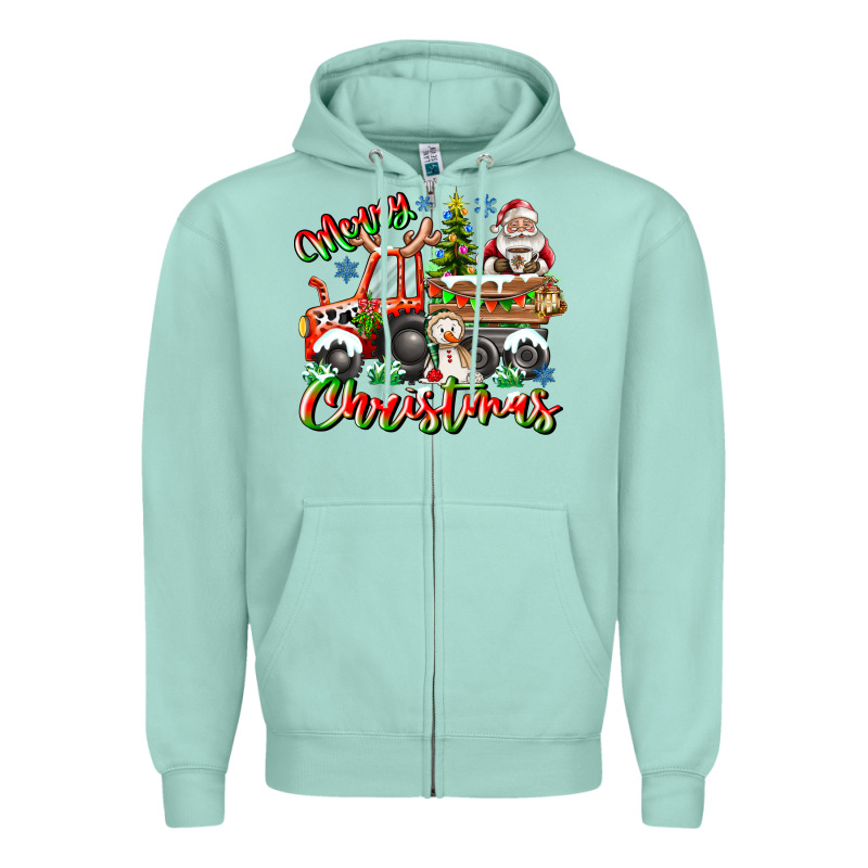 Merry Christmas  Tractor Zipper Hoodie by CowhideDigitalArt | Teevron