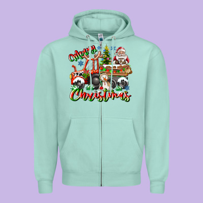 Merry Christmas  Tractor Zipper Hoodie Designed By Cowhidedigitalart