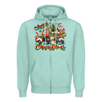 Seafoam Merry Christmas  tractor Zipper Hoodie - CowhideDigitalArt