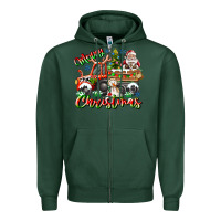 Sports Green Merry Christmas  tractor Zipper Hoodie - CowhideDigitalArt