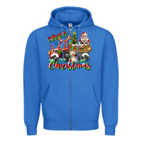 True Royal Merry Christmas  tractor Zipper Hoodie - CowhideDigitalArt