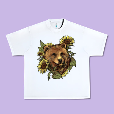 Bear Head Sunflower Urban Heavy Tee Designed By Howdyjamesfarm