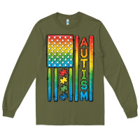 Army Green Autism American Flag Long Sleeve Tee - CowGirlArtShop
