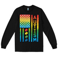 Black Autism American Flag Long Sleeve Tee - CowGirlArtShop