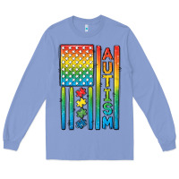 Colony Blue Autism American Flag Long Sleeve Tee - CowGirlArtShop