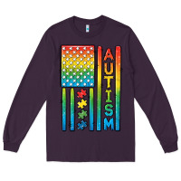 Plum Autism American Flag Long Sleeve Tee - CowGirlArtShop