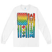 White Autism American Flag Long Sleeve Tee - CowGirlArtShop
