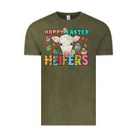 Vintage Olive Happy Easter Heifers Easter Day Vintage Tee - HowdyJamesFarm