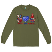 Army Green Peace love America with gnome 4th of july Long Sleeve Tee - HowdyJamesFarm