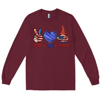 Burgundy Peace love America with gnome 4th of july Long Sleeve Tee - HowdyJamesFarm