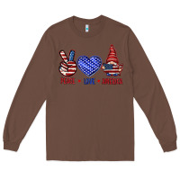 Chestnut Peace love America with gnome 4th of july Long Sleeve Tee - HowdyJamesFarm