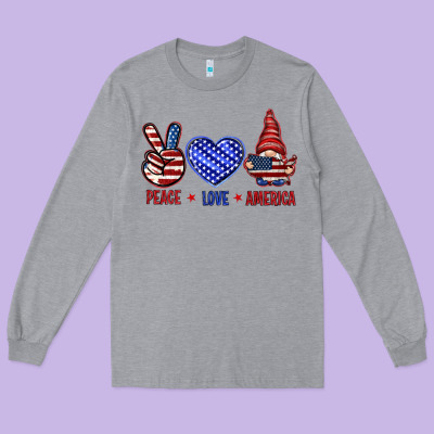 Peace Love America With Gnome 4th Of July Long Sleeve Tee Designed By Howdyjamesfarm