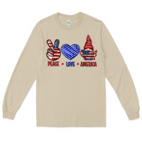 Mushroom Peace love America with gnome 4th of july Long Sleeve Tee - HowdyJamesFarm