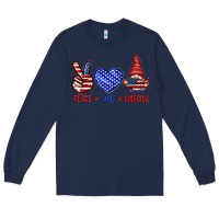 Navy Peace love America with gnome 4th of july Long Sleeve Tee - HowdyJamesFarm
