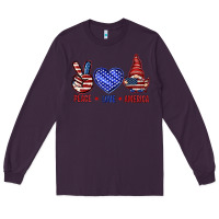 Plum Peace love America with gnome 4th of july Long Sleeve Tee - HowdyJamesFarm