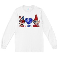 White Peace love America with gnome 4th of july Long Sleeve Tee - HowdyJamesFarm