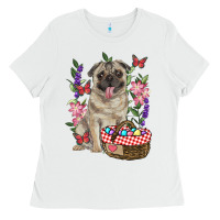 White Easter pug Ladies Tee - RanaPortraitStore