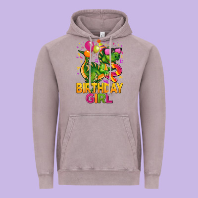 2rd Birthday Girl T Rex Pink Vintage Hoodie Designed By Cowgirlartshop