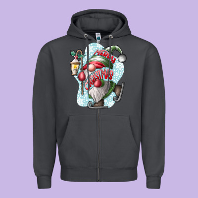 Merry Christmas Gnome Zipper Hoodie Designed By Cowhidedigitalart