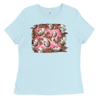 Baby Blue Easter Quail Eggs And Leopard Bunny Ladies Tee - RanaPortraitStore