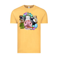Vintage Mustard Happy Easter Cow with eggs Easter Day Vintage Tee - HowdyJamesFarm