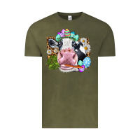 Vintage Olive Happy Easter Cow with eggs Easter Day Vintage Tee - HowdyJamesFarm