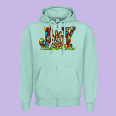 Joy Christmas Rockin Zipper Hoodie Designed By Cowhidedigitalart