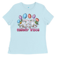 Baby Blue Easter Vibes with Bunny and Eggs Ladies Tee - RanaPortraitStore