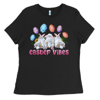 Black Easter Vibes with Bunny and Eggs Ladies Tee - RanaPortraitStore