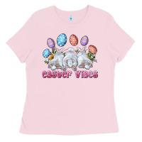 Bubblegum Pink Easter Vibes with Bunny and Eggs Ladies Tee - RanaPortraitStore