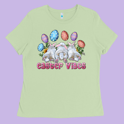 Easter Vibes With Bunny And Eggs Ladies Tee Designed By Ranaportraitstore