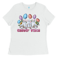 White Easter Vibes with Bunny and Eggs Ladies Tee - RanaPortraitStore