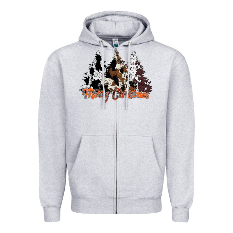 Merry Christmas Cowhide Trees Zipper Hoodie by CowhideDigitalArt | Teevron